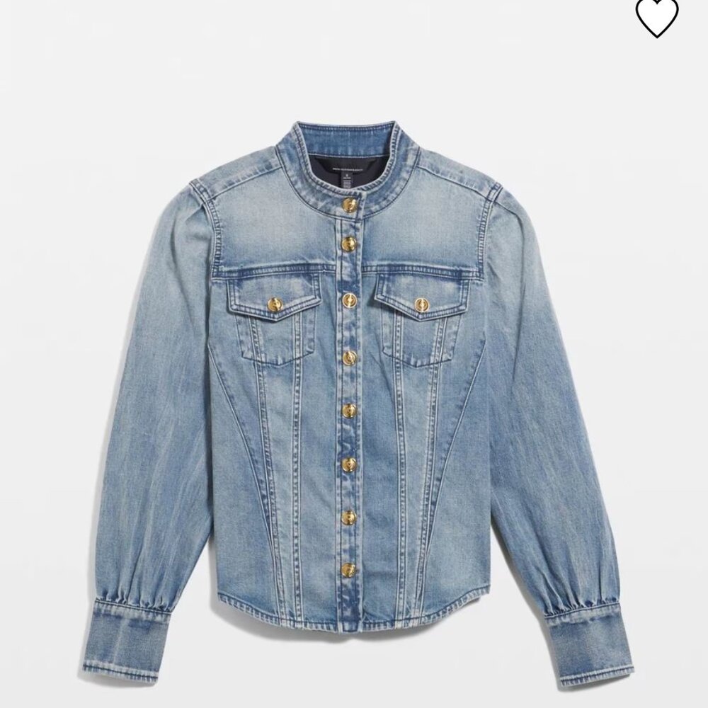 nwt WHITE HOUSE BLACK MARKET snap front button denim jacket shacket - Picture 3 of 3